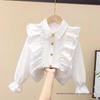Autumn White Girls' Peter Pan Collar Long Sleeve Shirt - Fashionable Top for Big Kids and Students