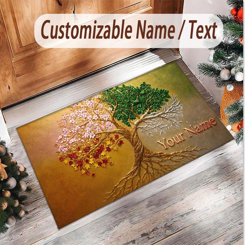 Tree of Life Theme Soft Crystal Velvet Rug Custom Name & Text Print Non Slip Floor Rug for Bedroom Living Room