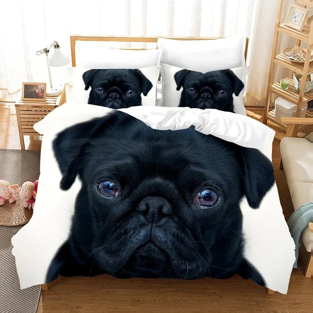 Lovely Pug Dog Animal Happy Dogs Comfortable Duvet Quilt Cover Pillowcase Bedding Set Children Bedroom Decoration Home Textile