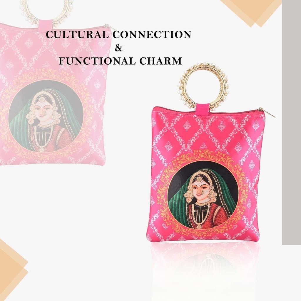 2 Pcs Silk Small Hand Bags for Women Stylish with Zip & Handle | Traditional Handheld Bags for Women | Ethnic Ladies Purse Handbag for Return Gifts