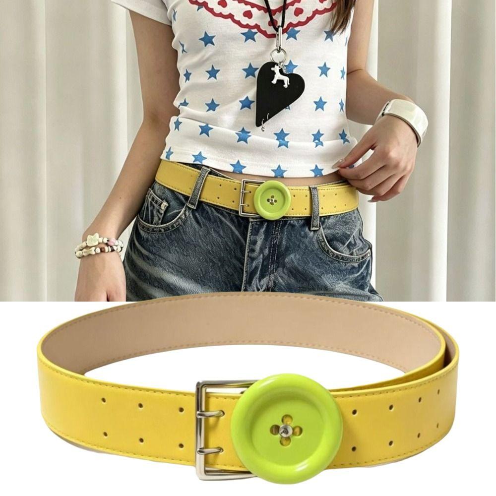 PU Y2K Waist Belt Large Button Decor Fashion Belt New Button Belt  Jeans