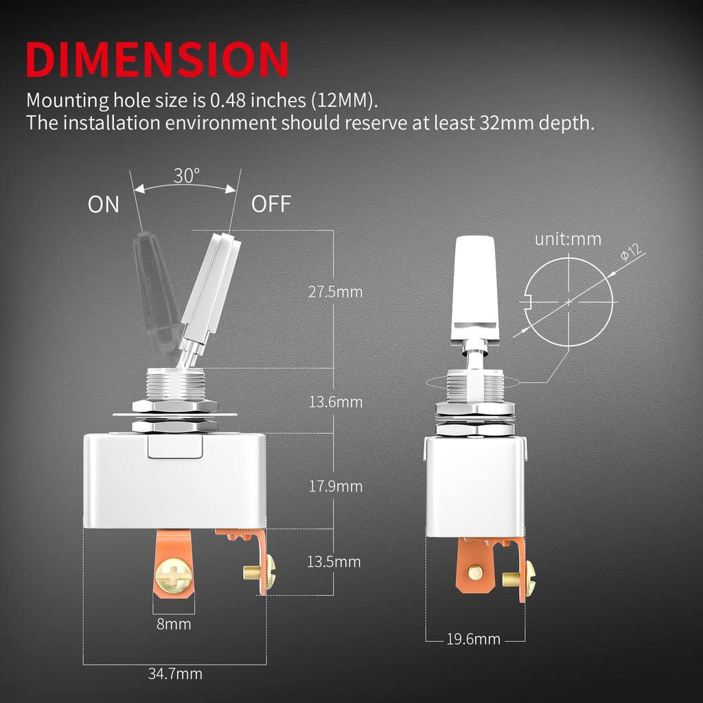 DaierTek Ağır Hizmet 50 Amper 12V Anahtarlı Anahtar Otomotiv 2 Konumlu AÇIK Kapalı Rocker Anahtar SPST 2 Pin Metal Krom Kaplama Vidalı Terminal (2 Adet)