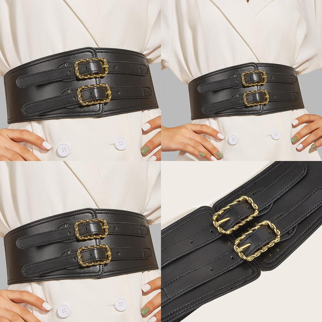Women Vintage Elastic Waistband Waist Cincher With Double Button Buckle Twist