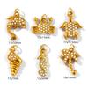 2 PCs 304 Stainless Steel Ocean Jewelry Charms 18K Gold Plated Acrylic Imitation Pearl Crab Turtle Conch Pendants For DIY Making