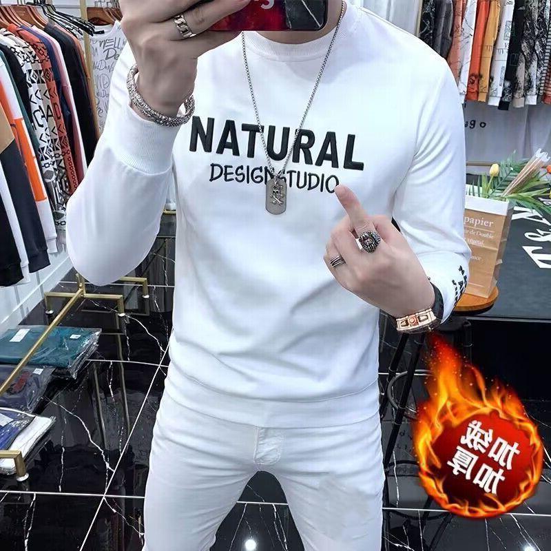 High-End Men's European Sweatshirt: Trendy, Long-Sleeved, Plus Velvet, Spring/Autumn, Thickened Winter Top