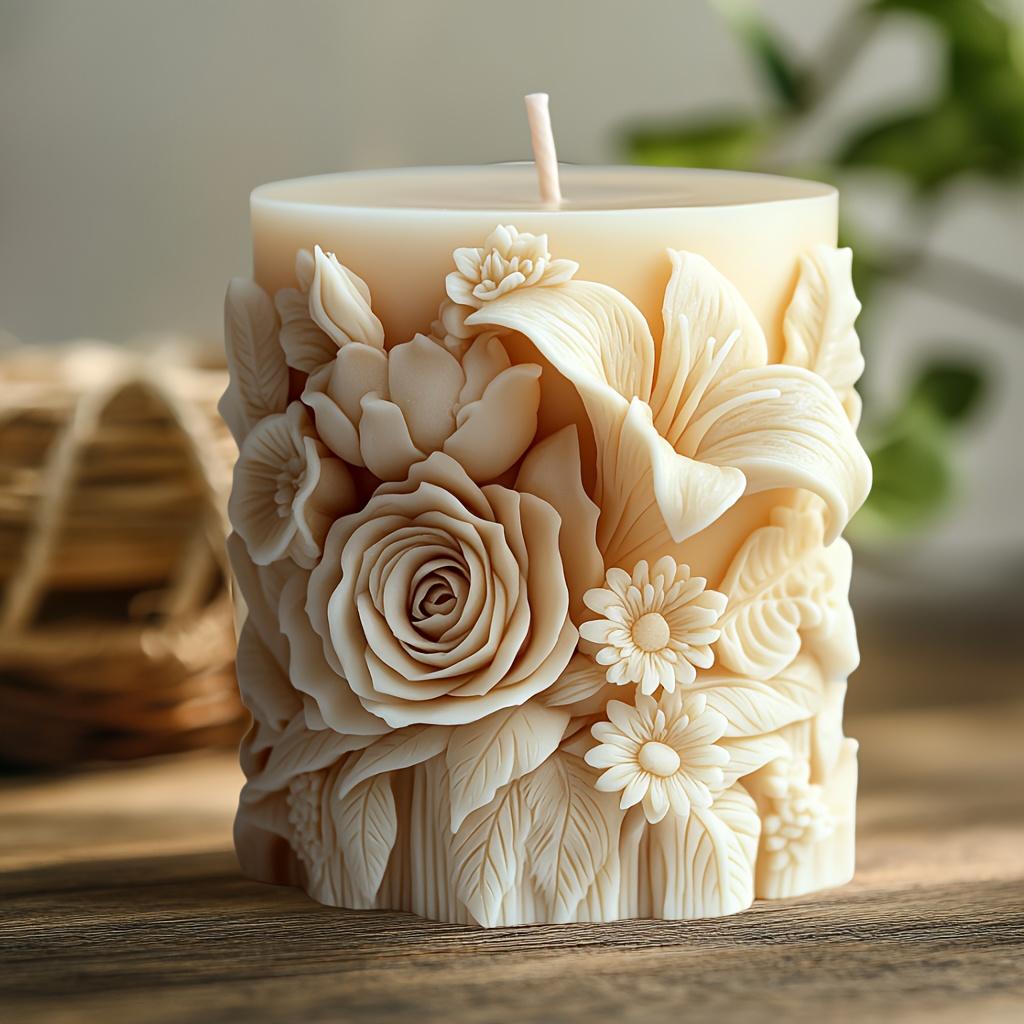 1 buc. Matriță de silicon pentru lumânări cu design floral complex de trandafiri și crini, formă ovală pentru lumânări de aromaterapie DIY, matriță pentru lumânări parfumate pentru săpunuri handmade