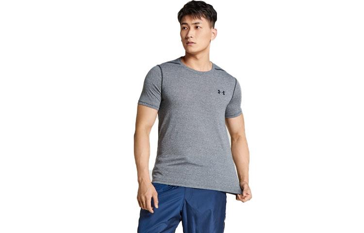 Under Armour T Shirts Men s Dark Gray Crew Neck Moderate Straight Fit 1289588-006 M