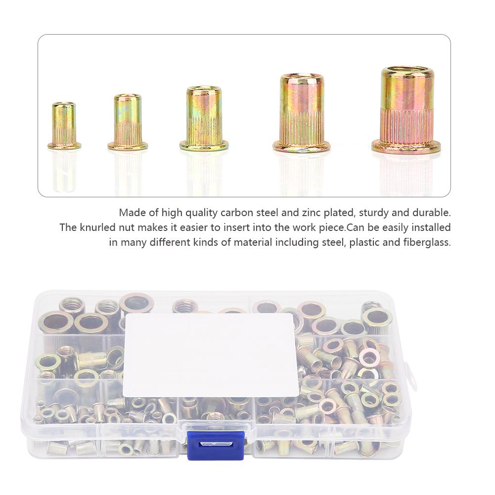 180pcs M3 M10 Rivet Nut Kit Zinc Plated Carbon Steel Flat Head Threaded Insert Rivet Nutsert