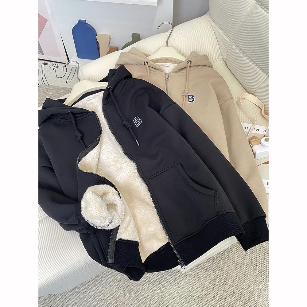 Autumn Winter Hoodie Coat Drawstring Thick Pockets Long Sleeve Fleece Jacket Thick Warm Fleece Sweatshirt
