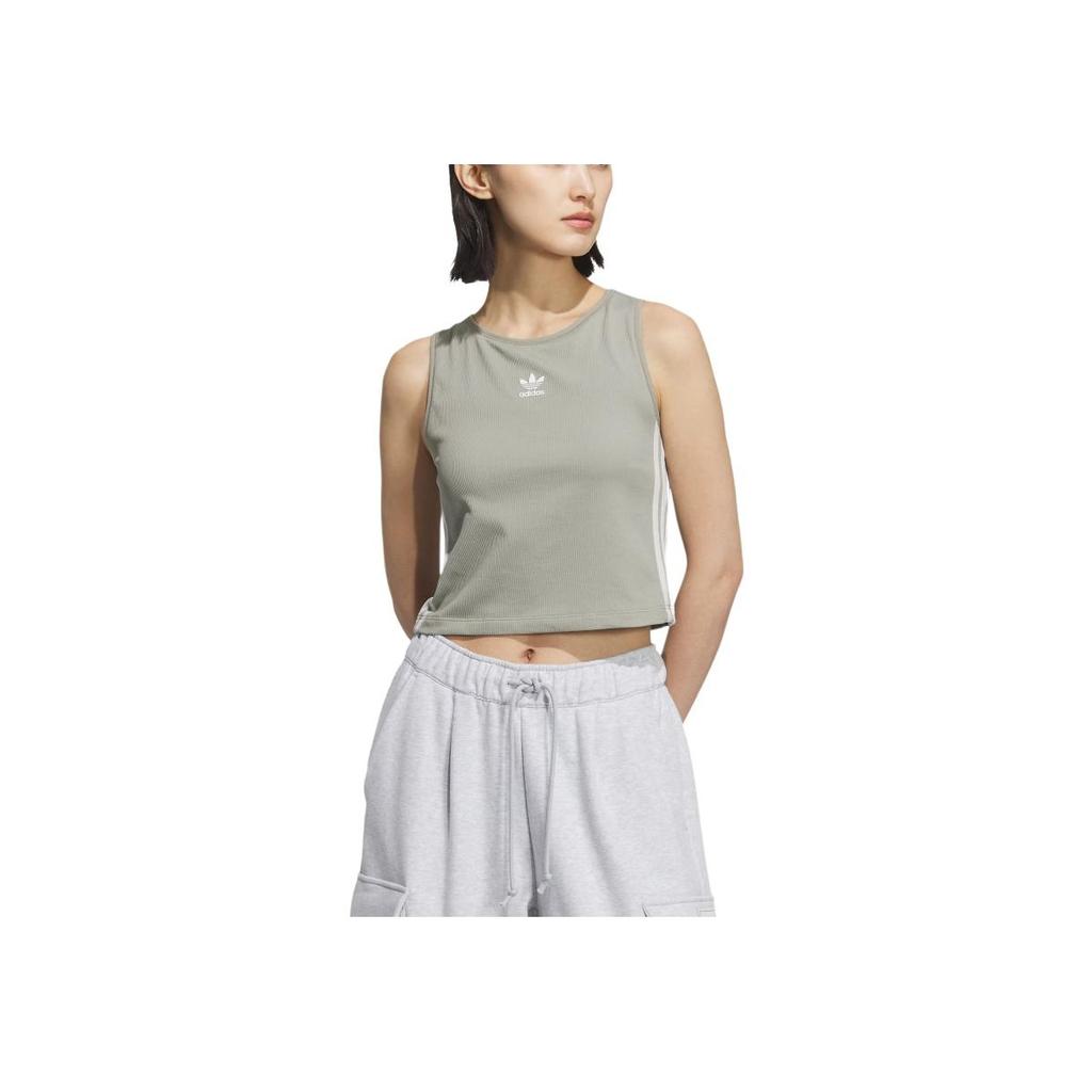 Adidas Originals 3-Stripes Top Padded Tank Fashion Casual Striped Sleeveless Sports Vest Women Tops Pebble-Grey KB6419