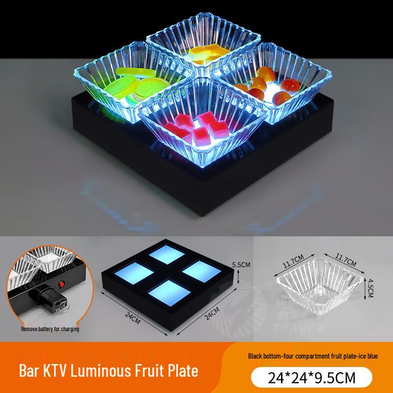 Creative Four-Grid Bar KTV Fruit Plate with Ice Blue Light