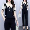 Chic Chiffon Short-Sleeve Top & Long Pants Plus Size Women's High-End Summer Suit
