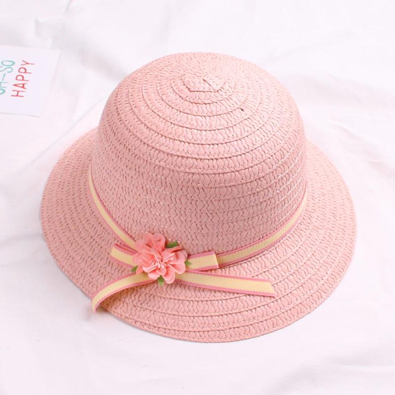 Sun Straw Hat Kids Girls Large Wide Brim Travel Beach Cap Sweet Flower Bowknot Sun for Protection Hat with Shoul