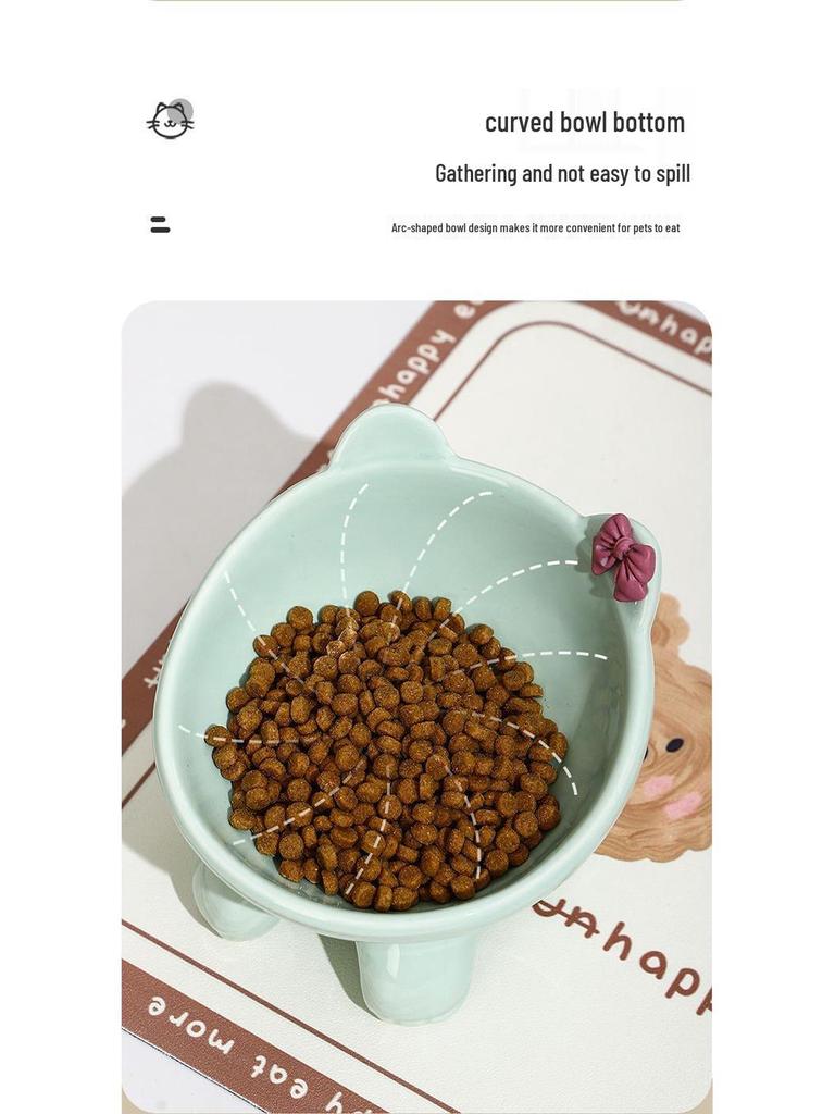 Elevated Non-slip Ceramic Bowl for Cats and Dogs - Prevents Spills, Protects Necks, Cute Design