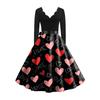Women's stylish and elegant long,sleeved V,neck heart,shaped dress for Valentine's Day