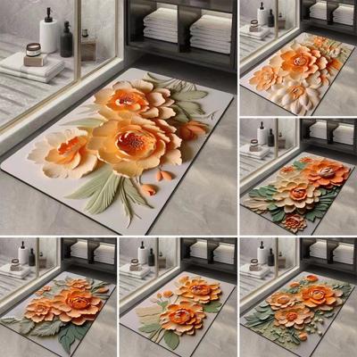 3D Blumen Badematte Kieselgur Saugfähige Fußmatte Rutschfest Realistisch