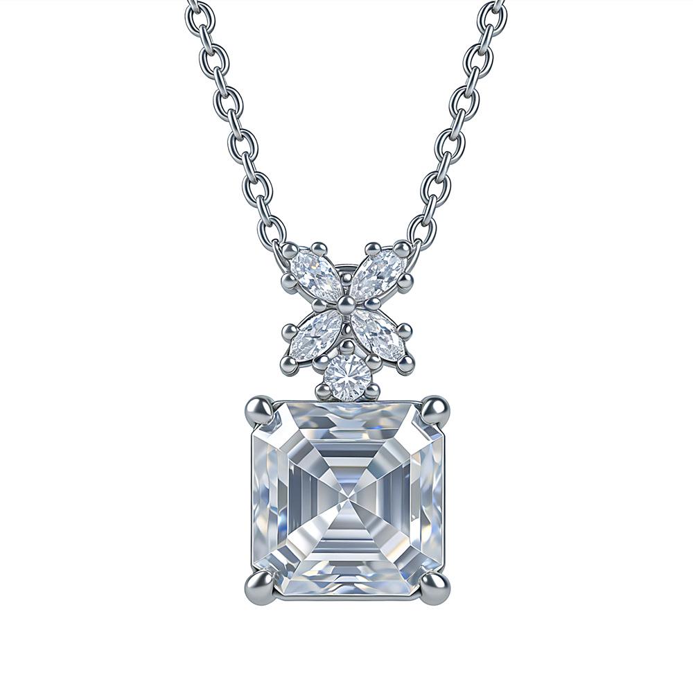 2.5ct Moissanite Snowflake Necklace, S925 Sterling Silver, 8x8mm Square Pendant for Women High Carbon Diamond