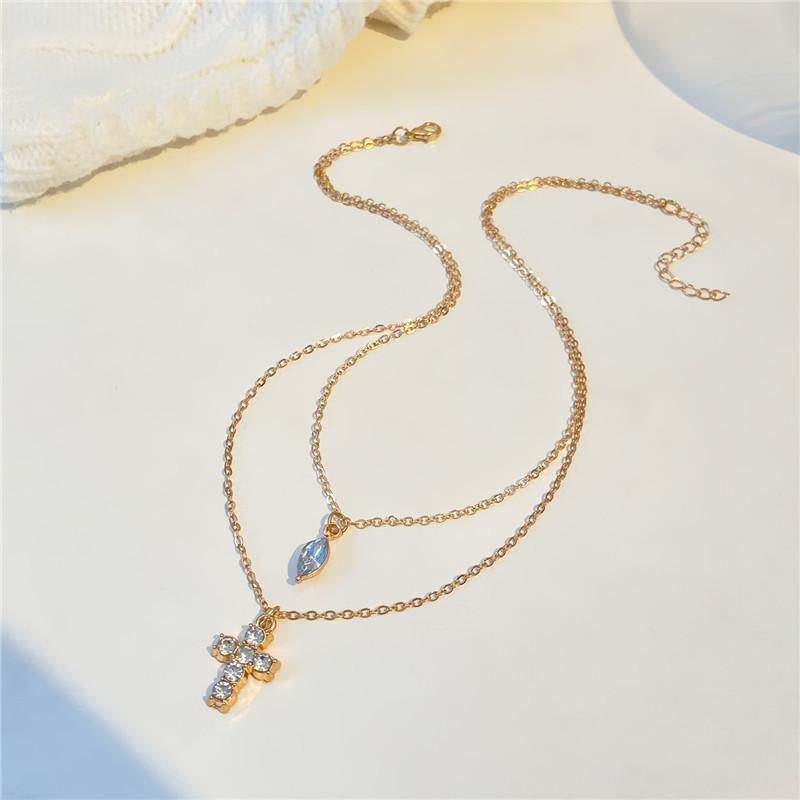 Light Luxury Double layered Layered Necklace European and American Street Shooting Water Droplet Sparkling Diamond Collar Chain