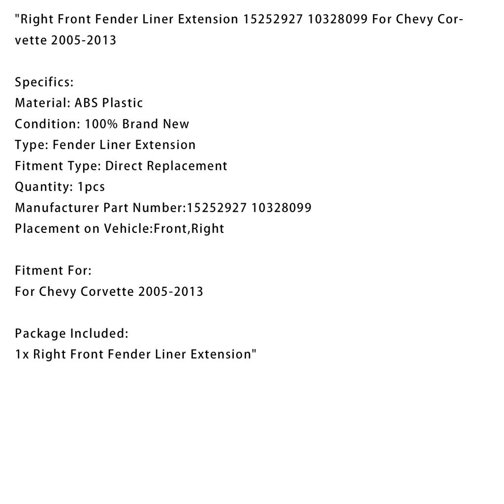 Pravé přední rozšíření podběhu 15252927 10328099 Pro Chevy Corvette 2005-2013