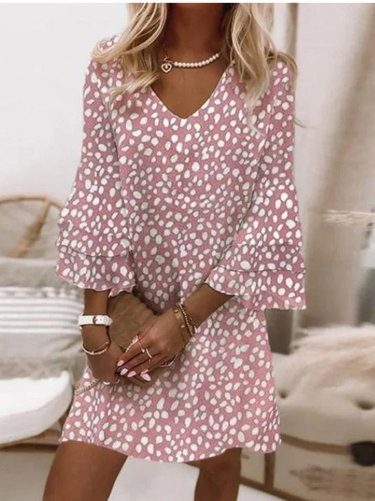 New, Fresh Printed V-Neck 3/4 Sleeve Mini Ladies Dress