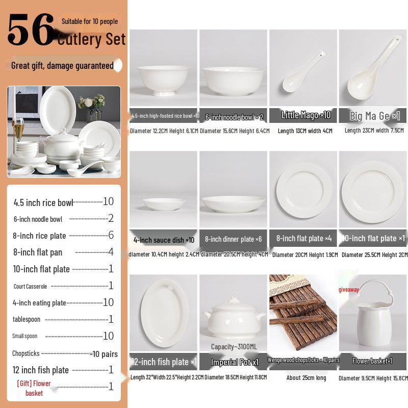 6-piece White Porcelain Deep Dinner Plate Set, 6-inch