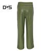 Women Flared Pants Slim High Waist Loose Pockets Faux Leather Elastic Waist Wide Leg Streetwear Solid Color Trousers for Work Leisure Daily Wear