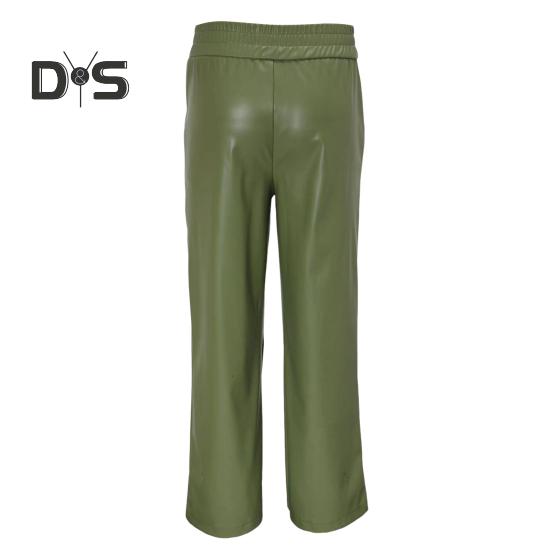 Women Flared Pants Slim High Waist Loose Pockets Faux Leather Elastic Waist Wide Leg Streetwear Solid Color Trousers for Work Leisure Daily Wear