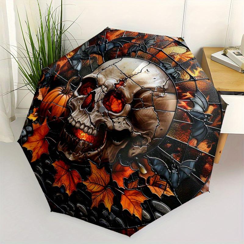 Halloween Skull Stained Window DecorationUmbrella, Portable 3-FoldCompact Umbrella for Men & Women Gift