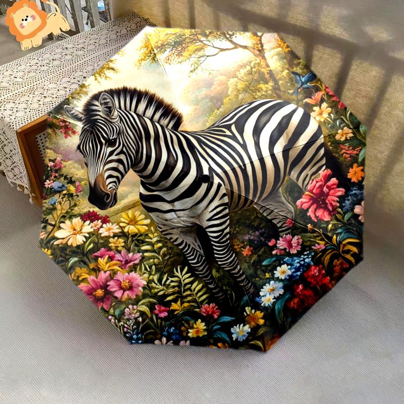1 PC Automatic Folding Umbrella - Zebra Artwork Pattern, Portable & Foldable Design with 8 Ribs, Christmas Birthday Gifts