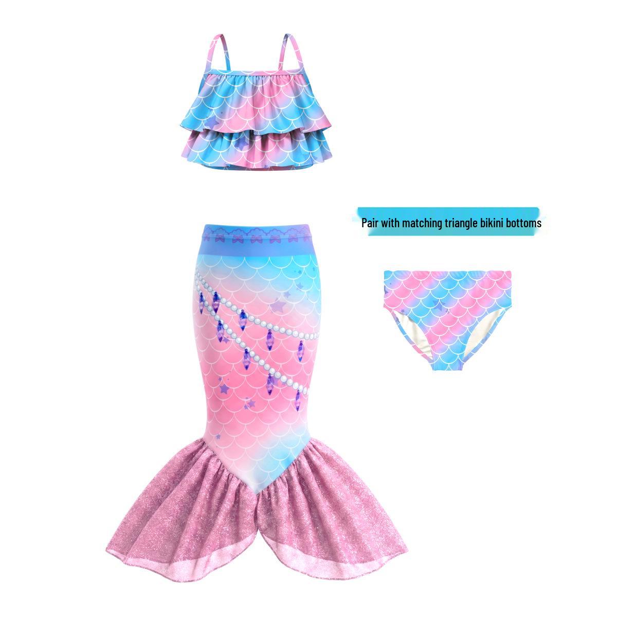Mermaid Princess Swimsuit Set: Girls  Three-Piece Beach  Resort Sun Protection Outfit 100