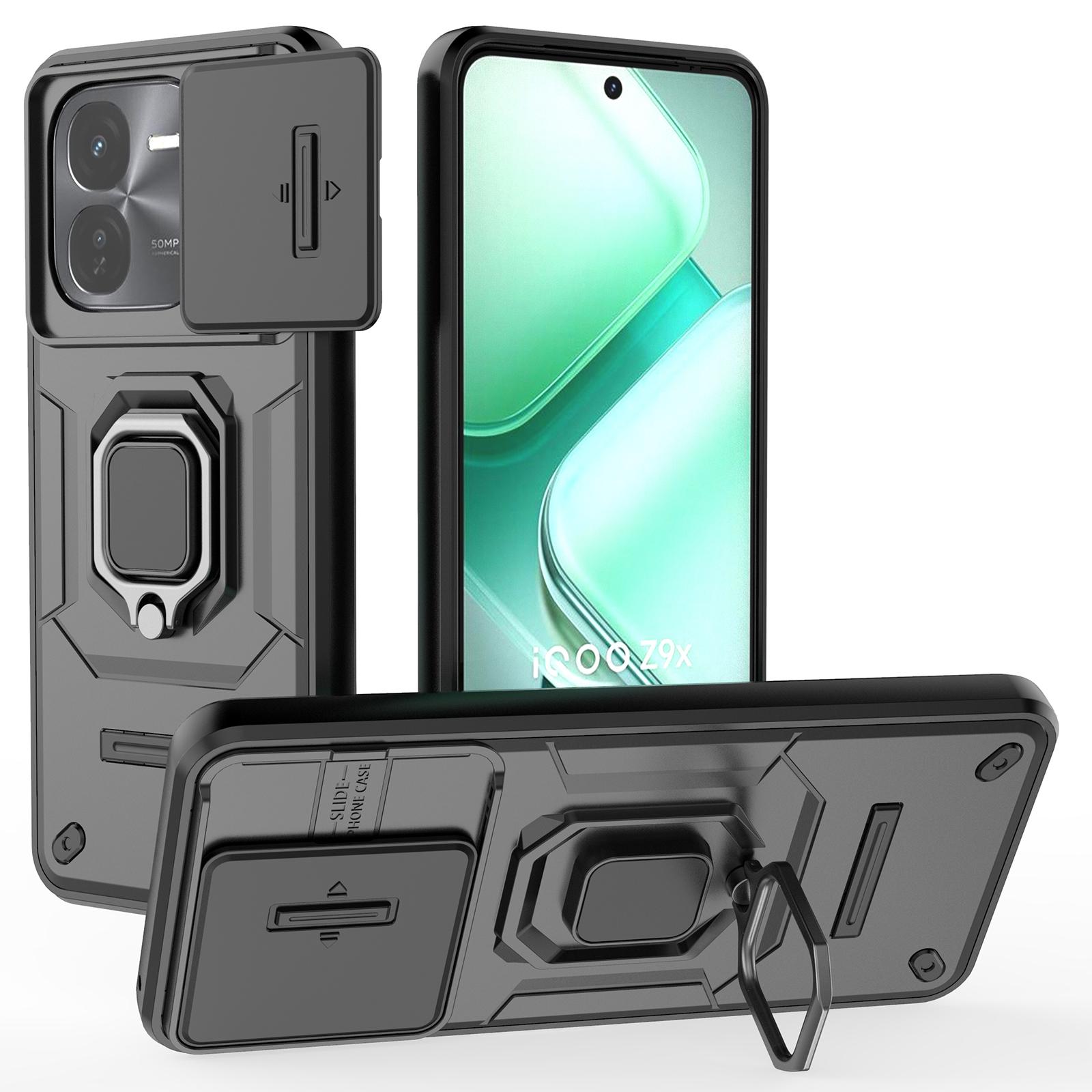 

For vivo iQOO Z9x 5G Phone Cases Wholesale PC+TPU Kickstand Cover with Lens Lid Black