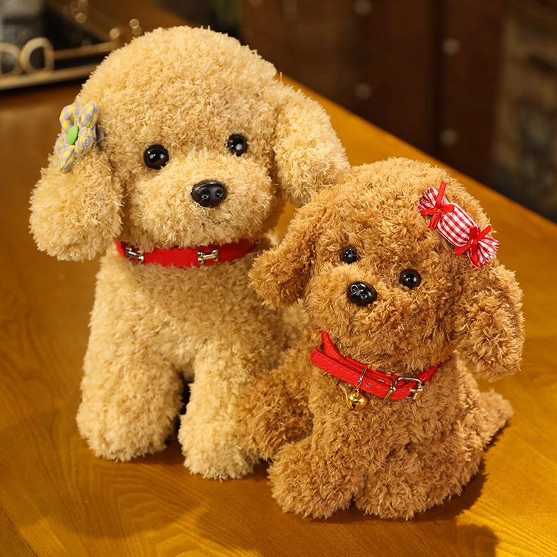 1Pc 22/28cm Lovely Curly Hair Teddy Dog Plush Toys Wears Collar Head Flower Teddy Dolls Stuffed Soft Toy Kids Birthday Gifts