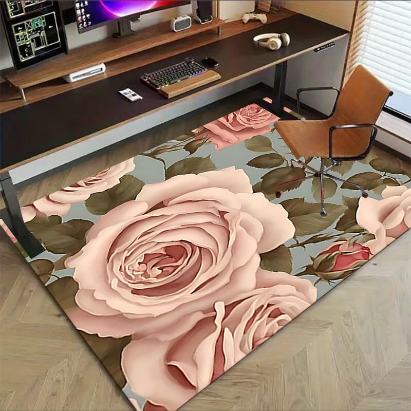 1PC Rose Pattern Carpet Ultra Soft, Thick & Absorbent, Non Slip Machine Washable Mat for Entryway