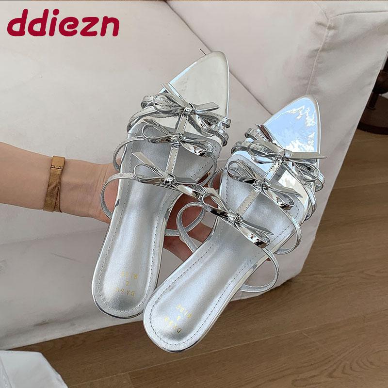 Fashion Spring Summer Ladies Low Heel Wedges Slippers Slides Shoes Fashion Butterfly-Knot Women Wedges Slippers Shoes Female Sandals