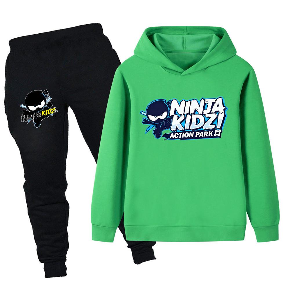 PB1174 Kids Boys Girls NINJA KIDZ Printed Long Sleeves Hoodie Trousers Top Pants Clothes Sets