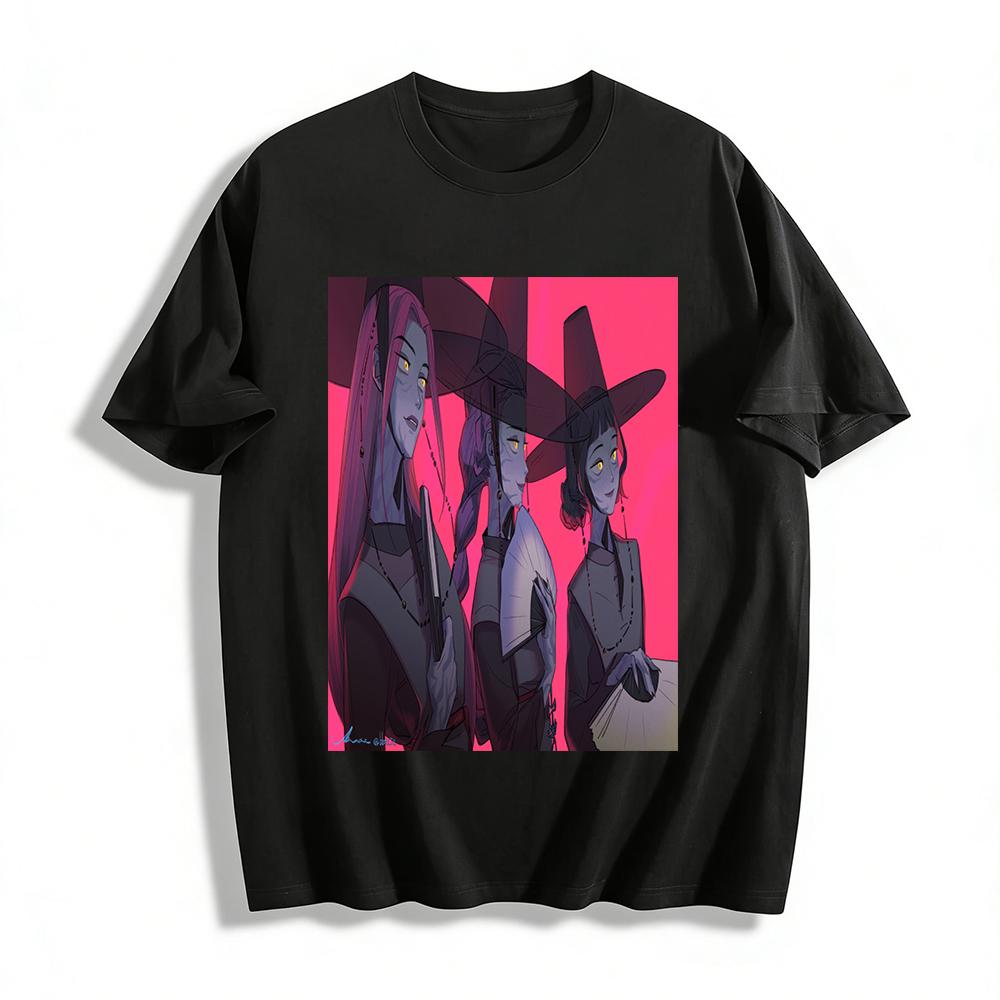 

Dark Witch Print Long Sleeve T-Shirt Trendy Subculture Street Style Loose Casual Top Pure cotton T-shirt XXS