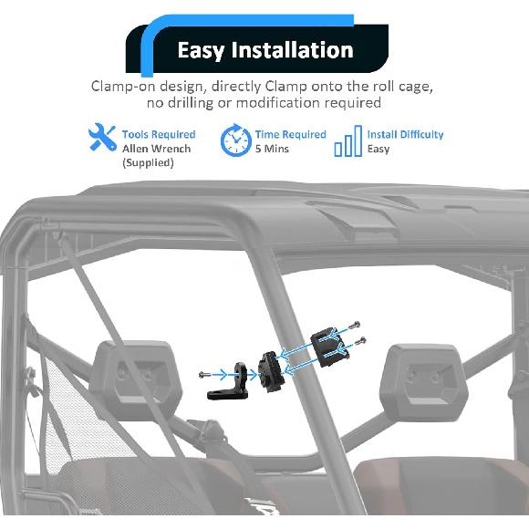 

Wsays 2 Pcs UTV Pro-fit roll cage 360° Adjustable CNC Aluminum Flag Whip Light Mount Compatible with Polaris General Ranger Fit Can Am Defender