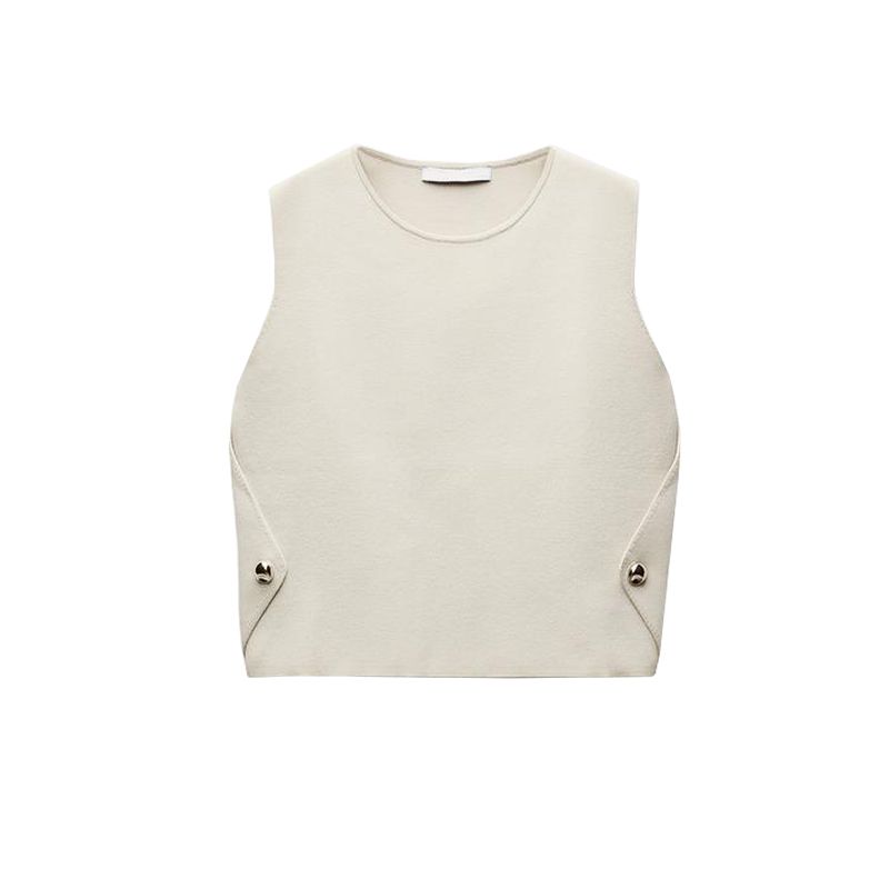 Fall and Winter New Women's Clothing Multi-Color Selection Side Button Decoration Sleeveless round Neck Knitting Vest Jacket 4192129