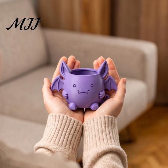 Mini Cactus Pot 3D Printed Devil Bat Flower Pot, Gothic Halloween Planter with Creative Gardening Present for Plant Lovers Wings Home Office