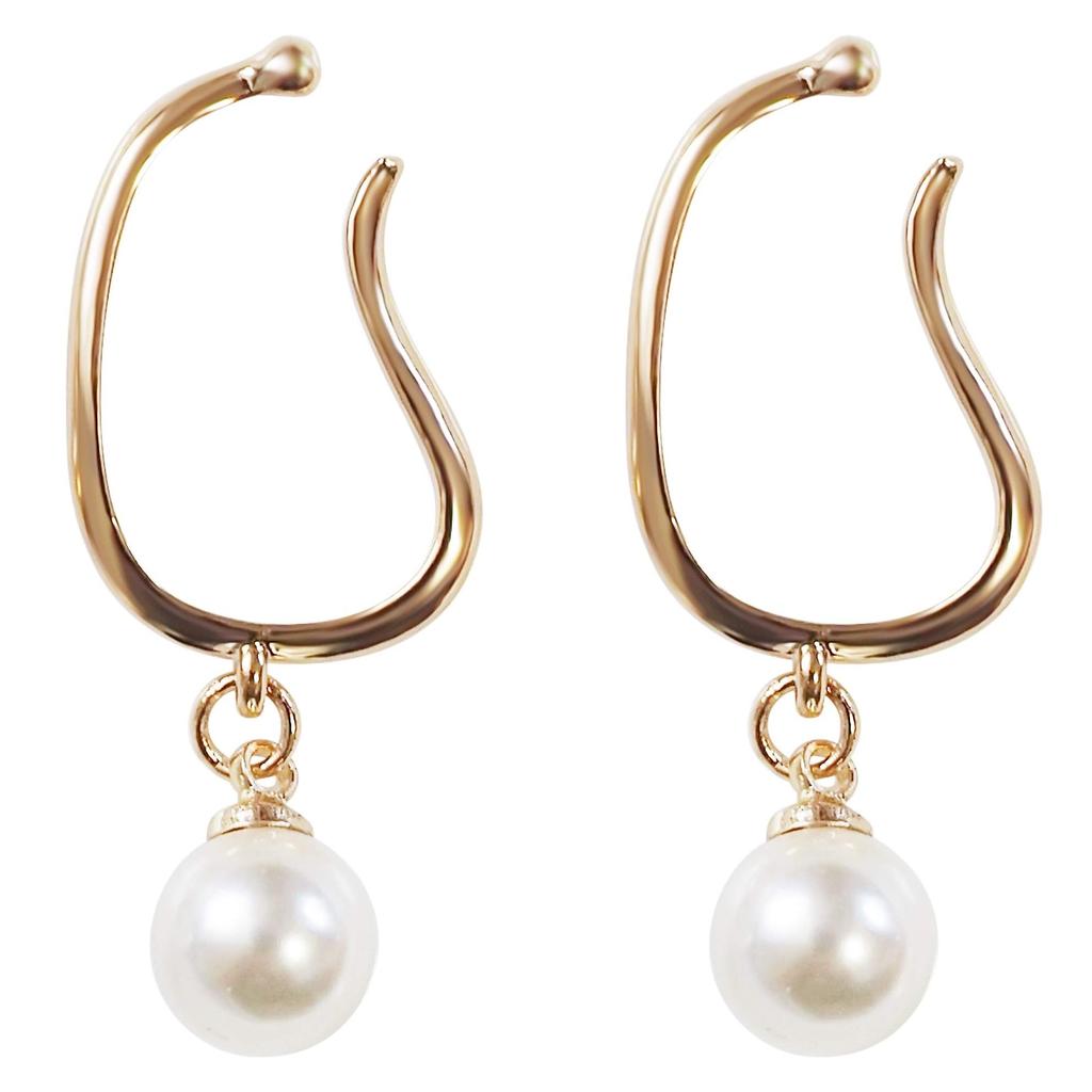 Earrings for gold ear white Miyabi Grace earrings women, cuffs, hoops, popular, painless, non-pierced earrings, swinging, large, pearls, large,