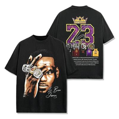LeBron James "King" 4 Championship Rings Double-Sided Vintage Oversized T-Shirt, NBA Legend Career Graphic Tee, Unisex Casual Top