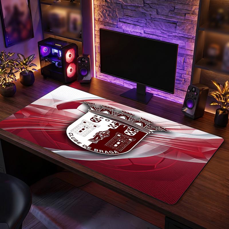 Braga FC Theme Pattern Mouse Pad, Soccer Logo Design XXL Gaming Desk Mat Non-Slip Computer Mouse Pad
