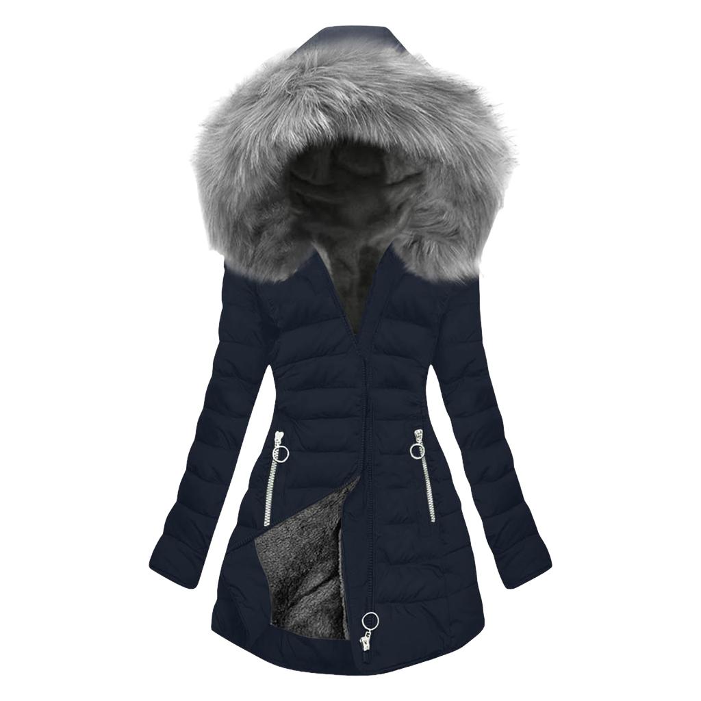 Women's Long Sleeve Hooded Padded Jacket with Zipper Pockets