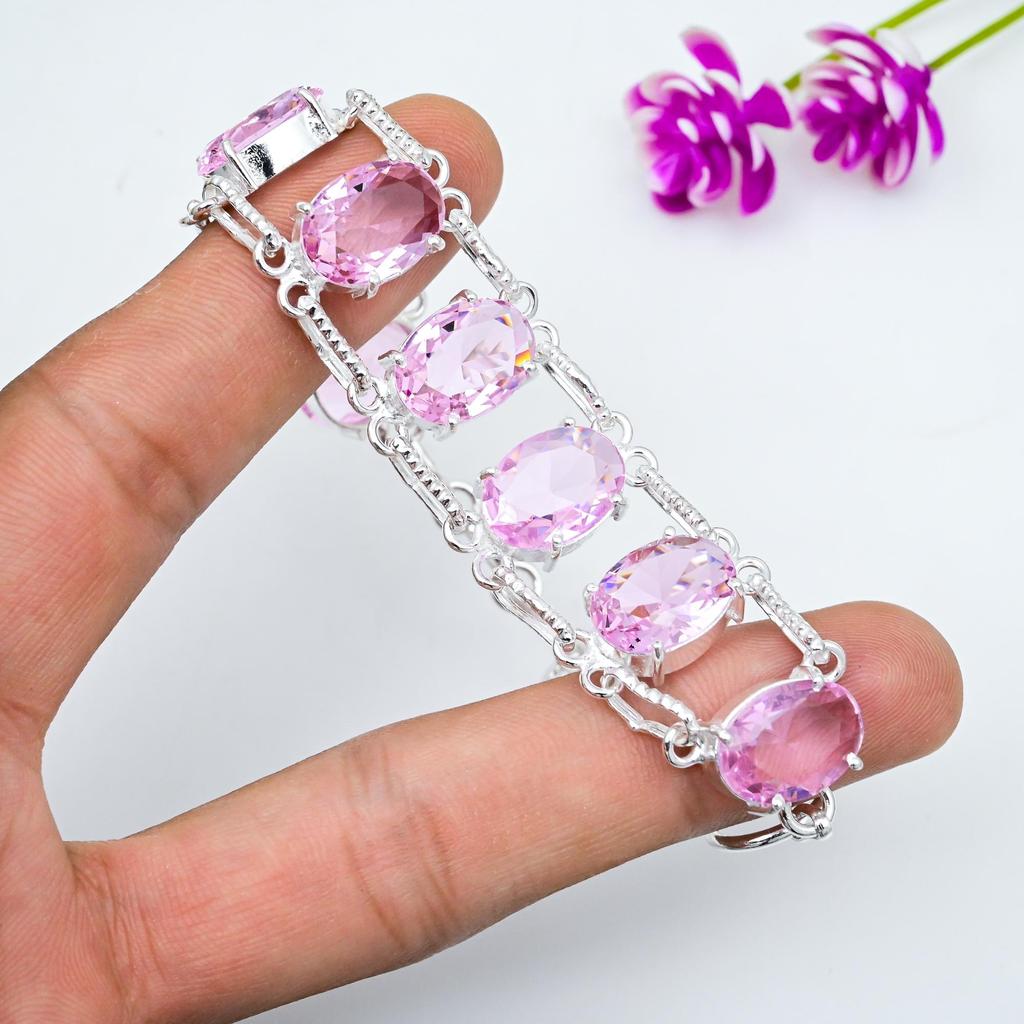 Pink Kunzite Jewelry, 925 Solid Sterling Silver Bracelet, Handmade Gemstone Jewelry Bracelet For Memorial Day