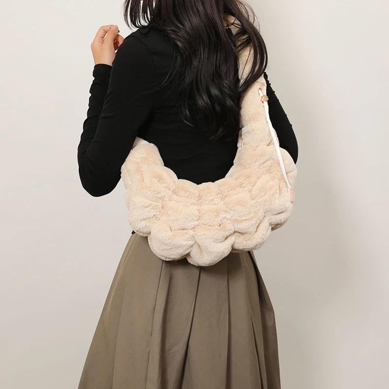 Soft Faux Fur Crossbody Bags for Women 2024 Winter Designer Korean Fashion Handbags New Trend Warm Shoulder Bag