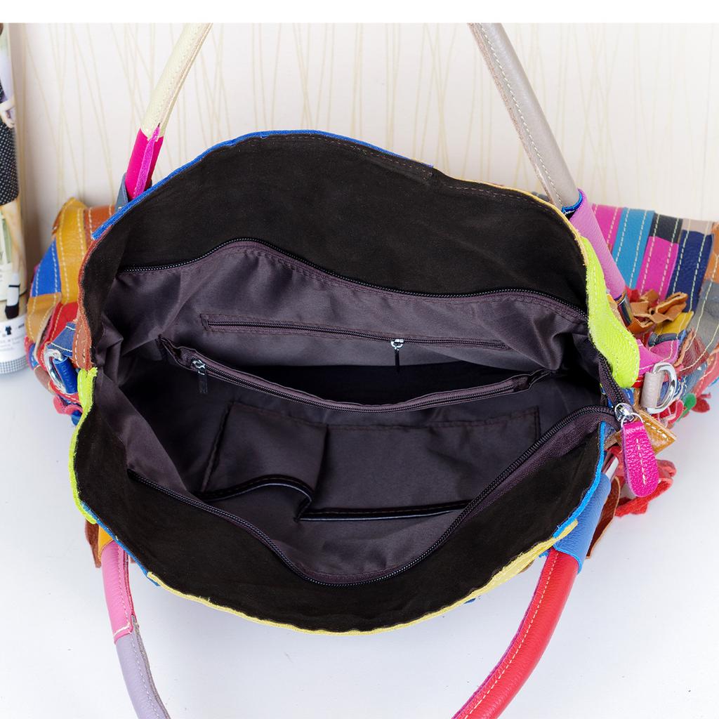 Leather Women's Bag Colorful Contrast Color Handmade Flower Personality Women's Single Shoulder Crossbody Cowhide Bag