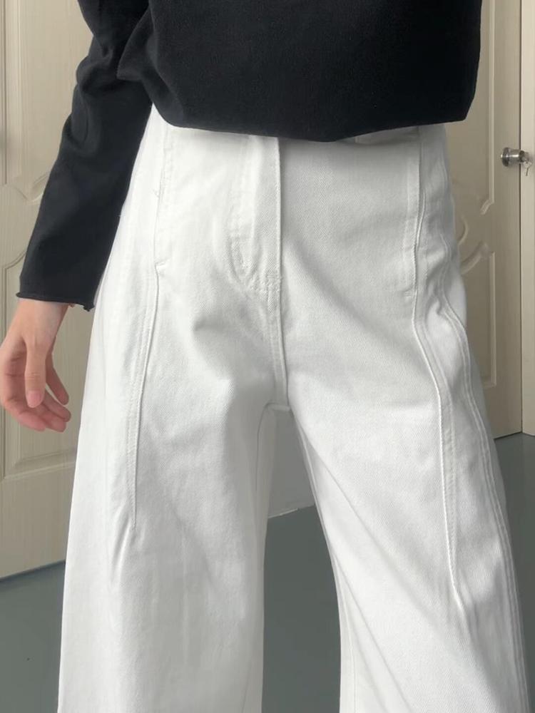 

2025 Женские белые джинсы с высокой посадкой, свободные, широкие штанины: Коллекция Весна/Лето 4XL (175-200 lbs)