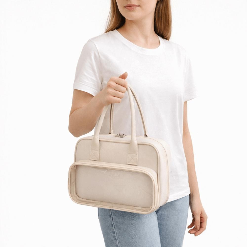 Einfarbige Hand-Kosmetiktasche Große Kapazität Kulturtasche Einfache Make-up-Tasche Damen