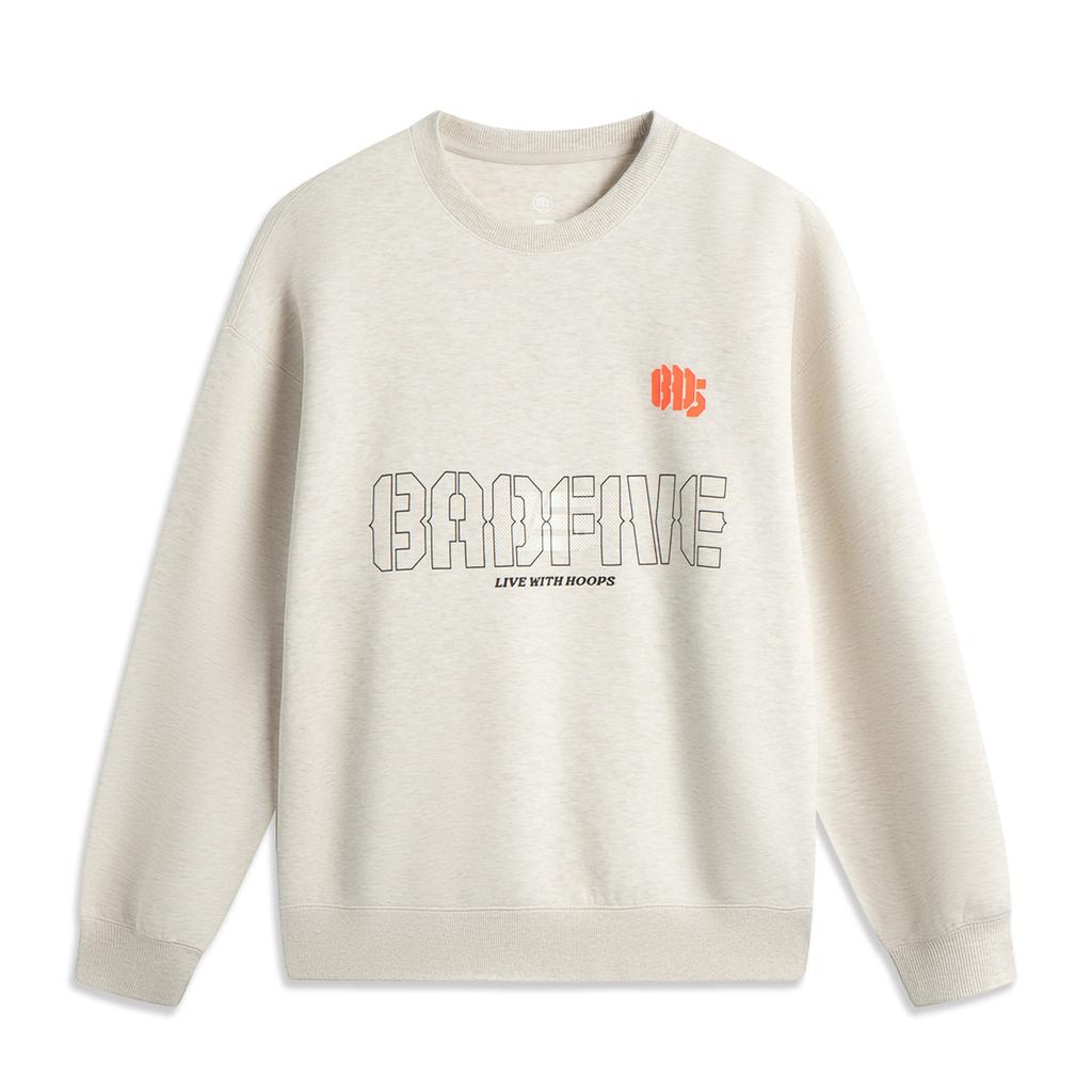 Li-Ning Comfortable Simple Letter Round Neck Loose Shoulder Versatile Sports Sweatshirt Men sweatshirt Floral-Gray Light-Khaki AWDV323-5