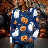 Women's Flannel Long Sleeve Top with Halloween Print Neck Pullover Shirt